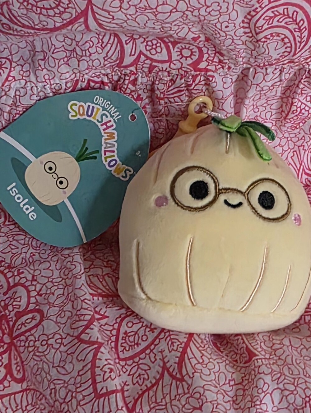 RARE Squishmallows Isolde Plush Keychain - Cream with Green Leaf